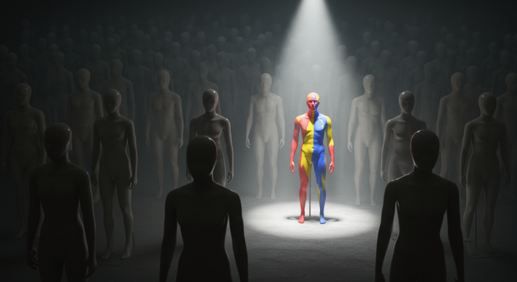 Mannequin in spotlight and very colorful