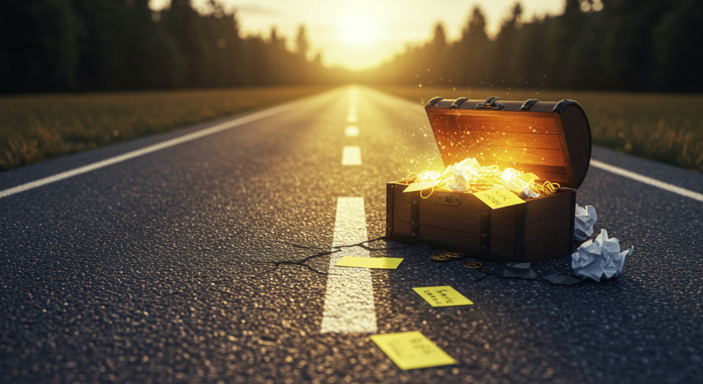 Treasure chest on a road