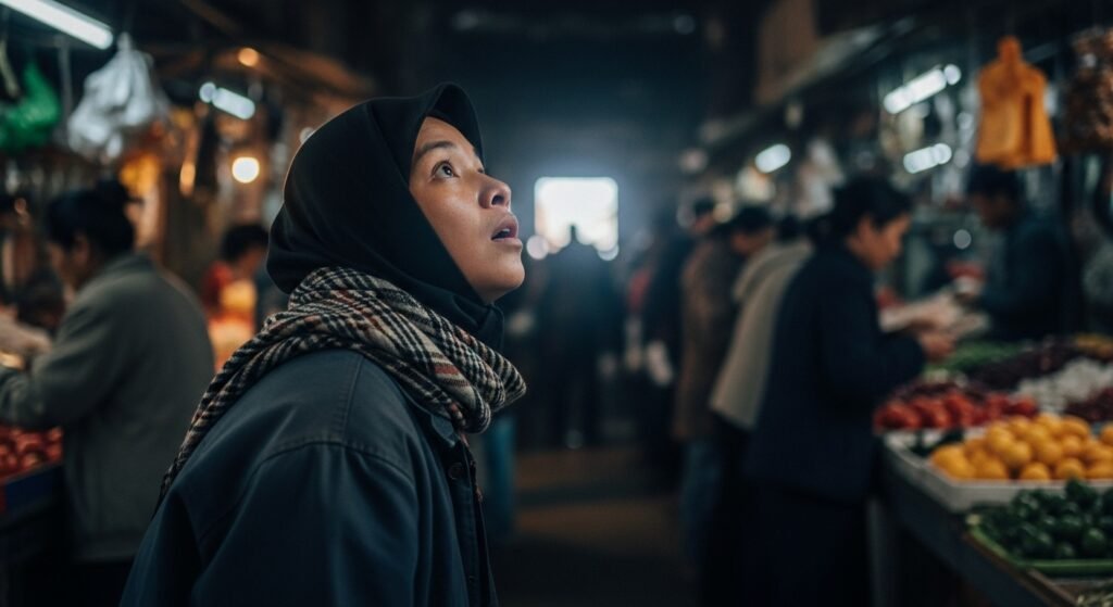 Person looking in awe in market