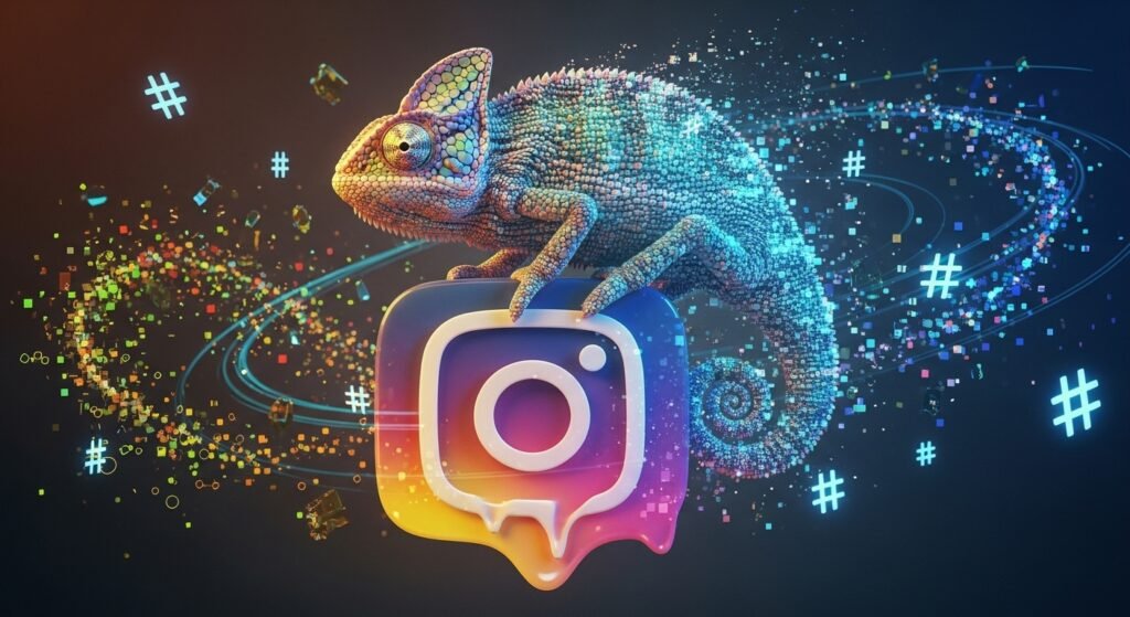 Chamelion on top of melting instagram logo