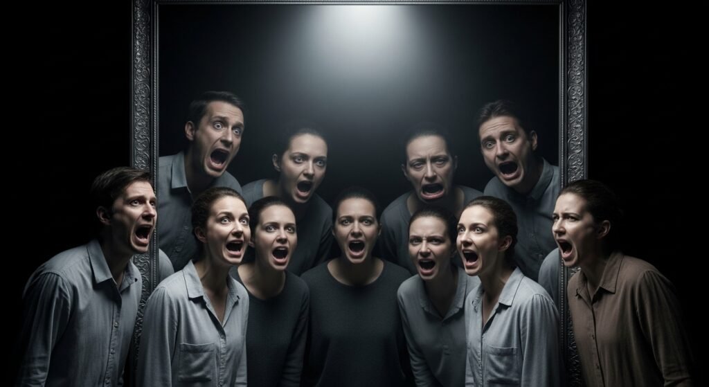 Faces appearing in mirror