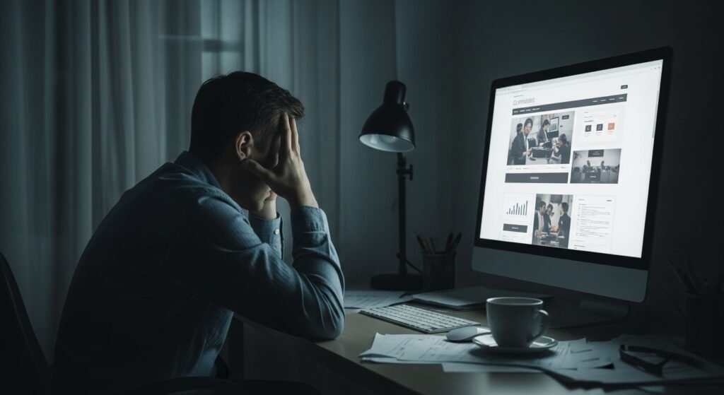 Frustrated founder staring at landing page