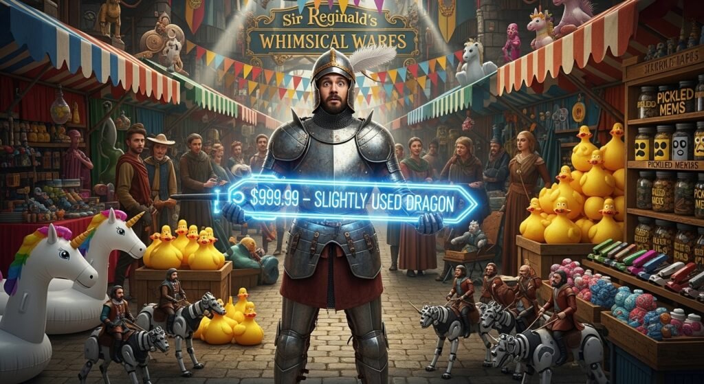 Knight holding neon sign